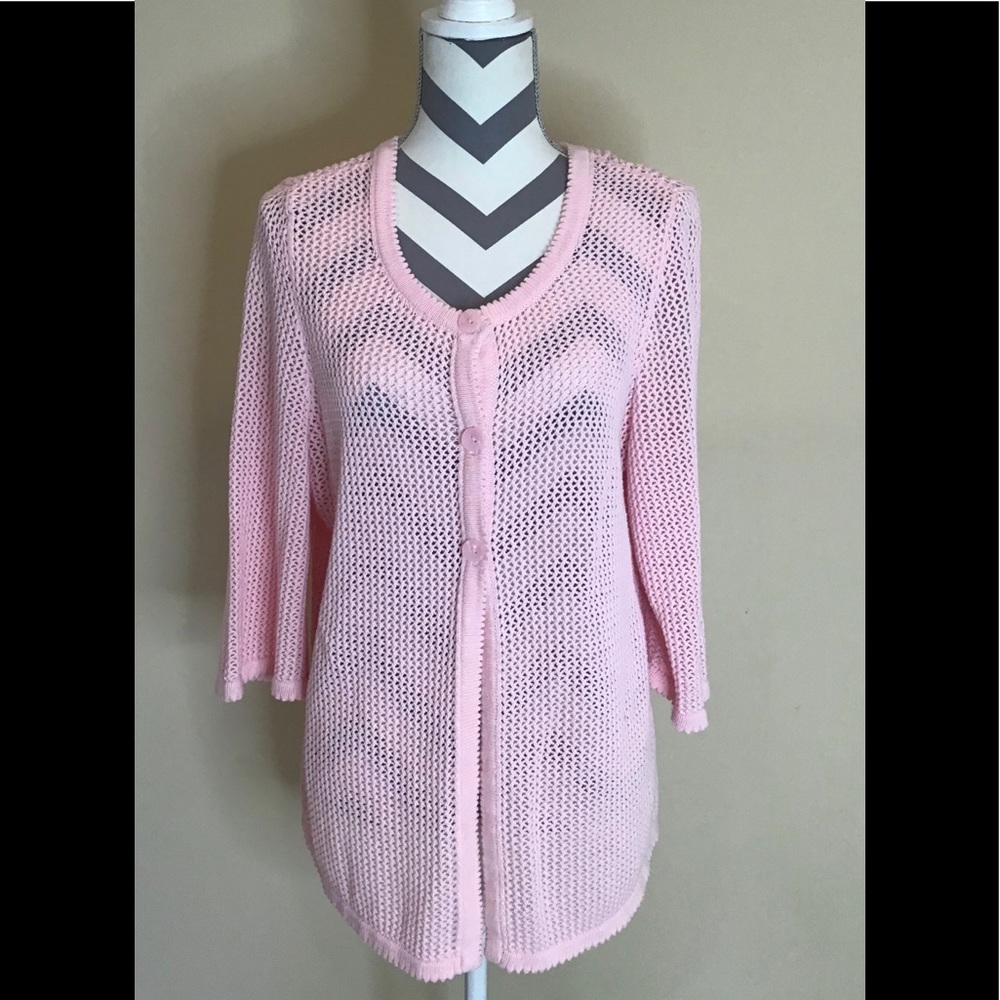 CJ Banks Pink Open Weave Cardigan Size 1X